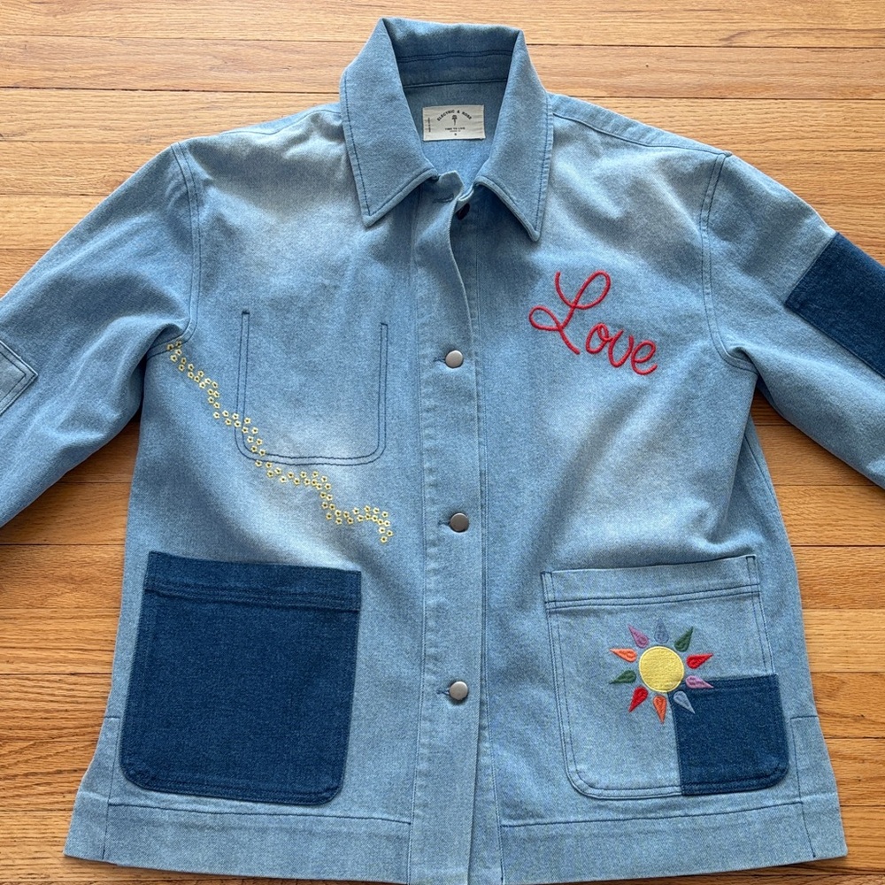 Electric & Rose Light Blue Denim Jacket with Embroidery NWOT